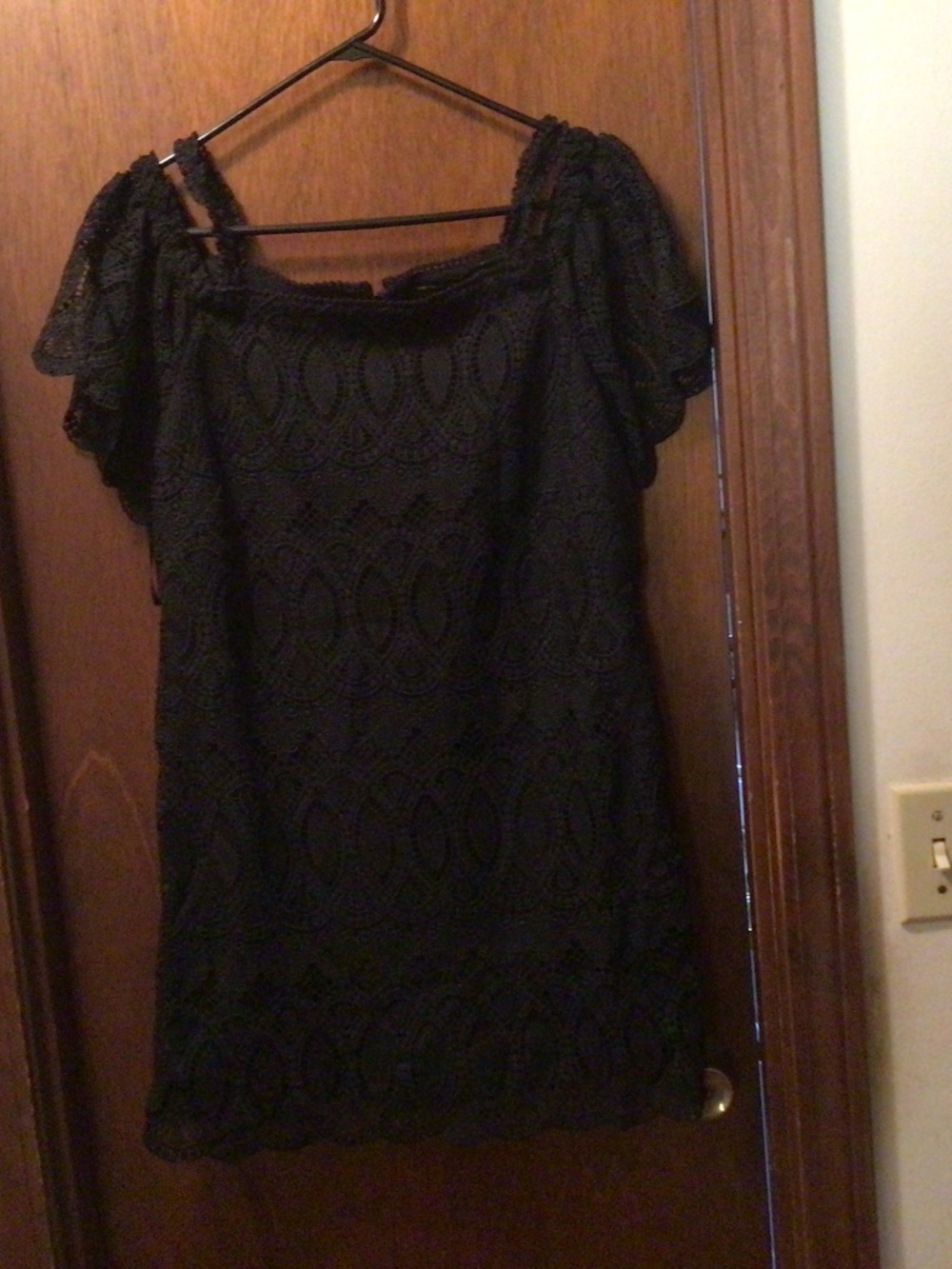 Drop shoulder black lace lined dress